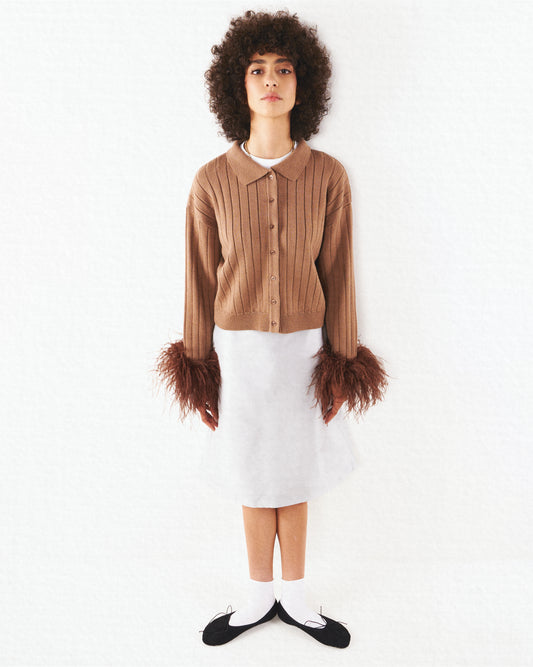 Cardigan with feathers