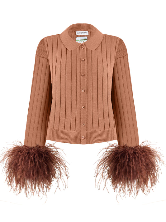 Cardigan with feathers