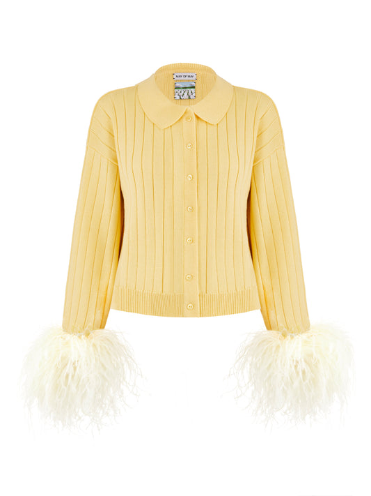 Cardigan with feathers